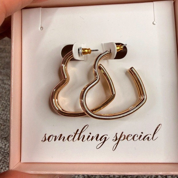Something Special Jewelry - Something Special Gold Tone Triple Ribbed Heart Shaped Hoop Earrings Gift Boxed
